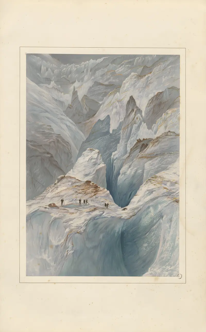 Crevasses on the Mer de Glace by Elijah Walton, oil painting depicting a glacier landscape.