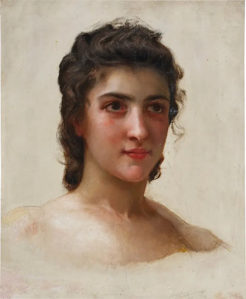 This painting is a portrait study of Gabrielle Drunzer by William Bouguereau.