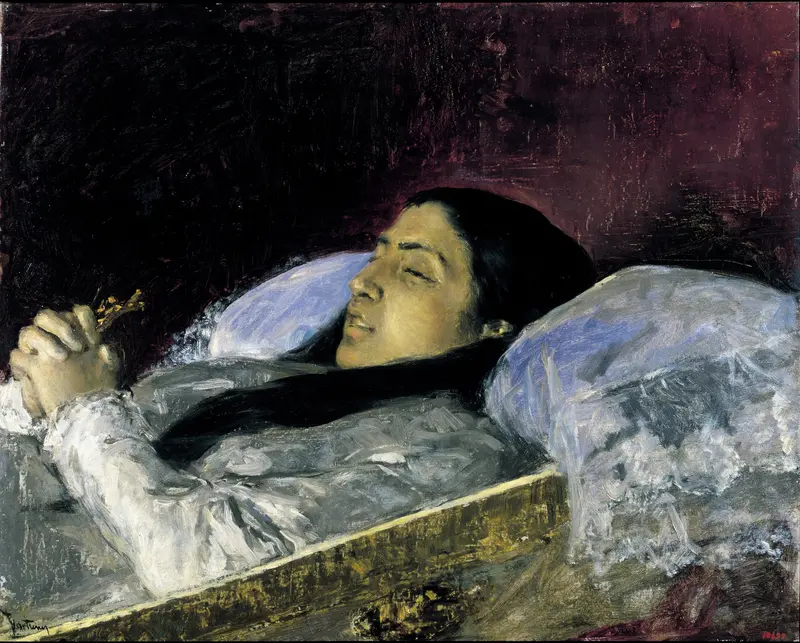 A poignant portrait of Miss Del Castillo on her deathbed by Mariano Fortuny Marsal.