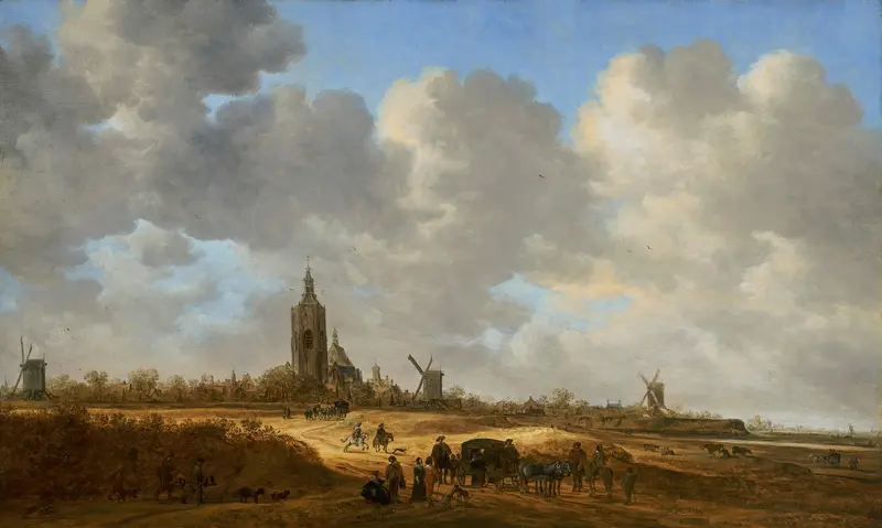 Oil painting by Jan van Goyen showing The Hague with the Grote Kerk in the distance.