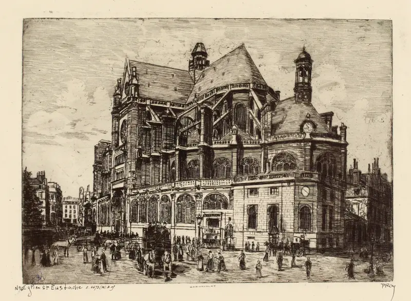 Eglise de Ste Eustache by Pierre-Marcel Roy, depicting a church façade in a tranquil setting
