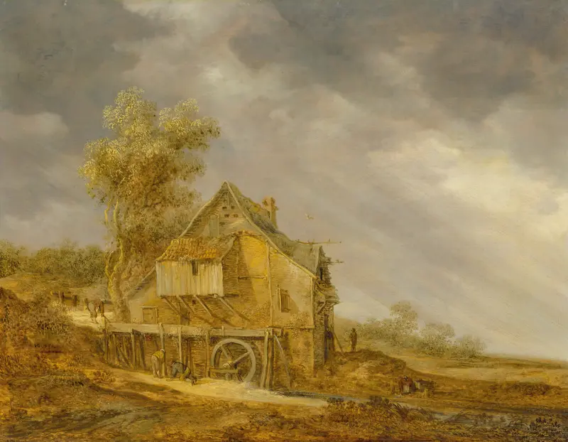 A water mill with figures in a landscape, oil on canvas by Jan van Goyen