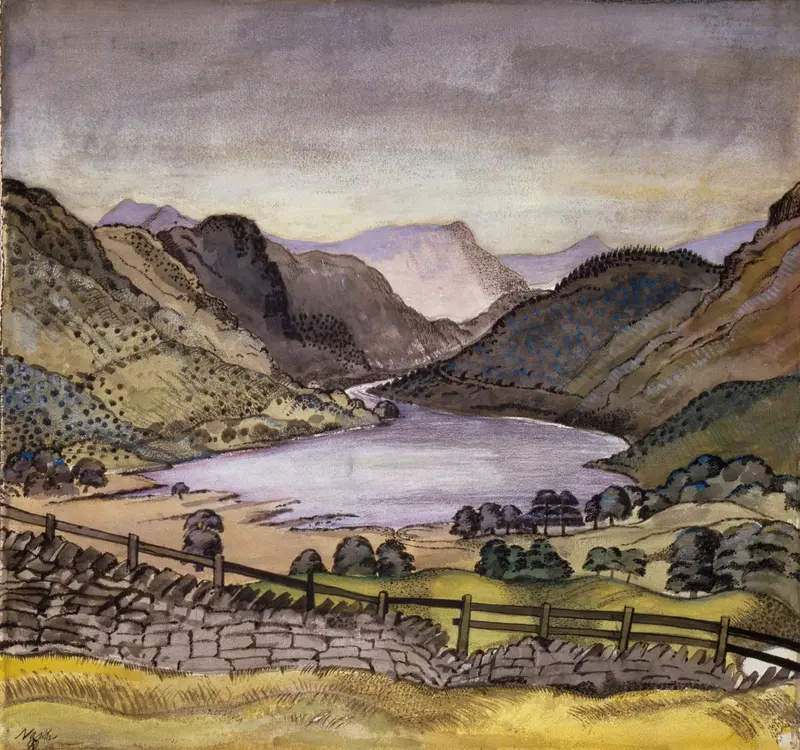 Thirlmere by Paul Nash, oil on canvas depicting a tranquil lake with gentle ripples.