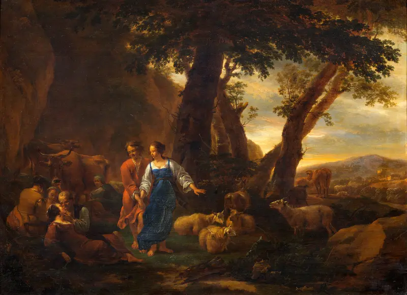 Landscape with peasants and cattle, oil on canvas by Nicolaes Pietersz Berchem