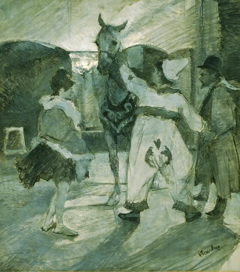 Henri de Toulouse-Lautrec's 'In the Wings at the Circus' captures the vibrant life of circus performers.