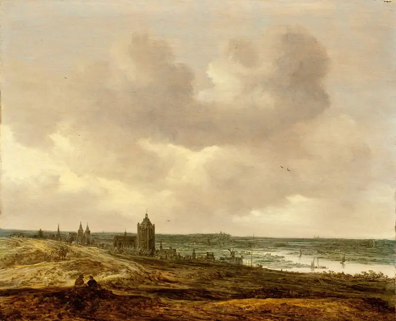 View of Arnhem by Jan van Goyen, depicting a river landscape with waves, oil painting