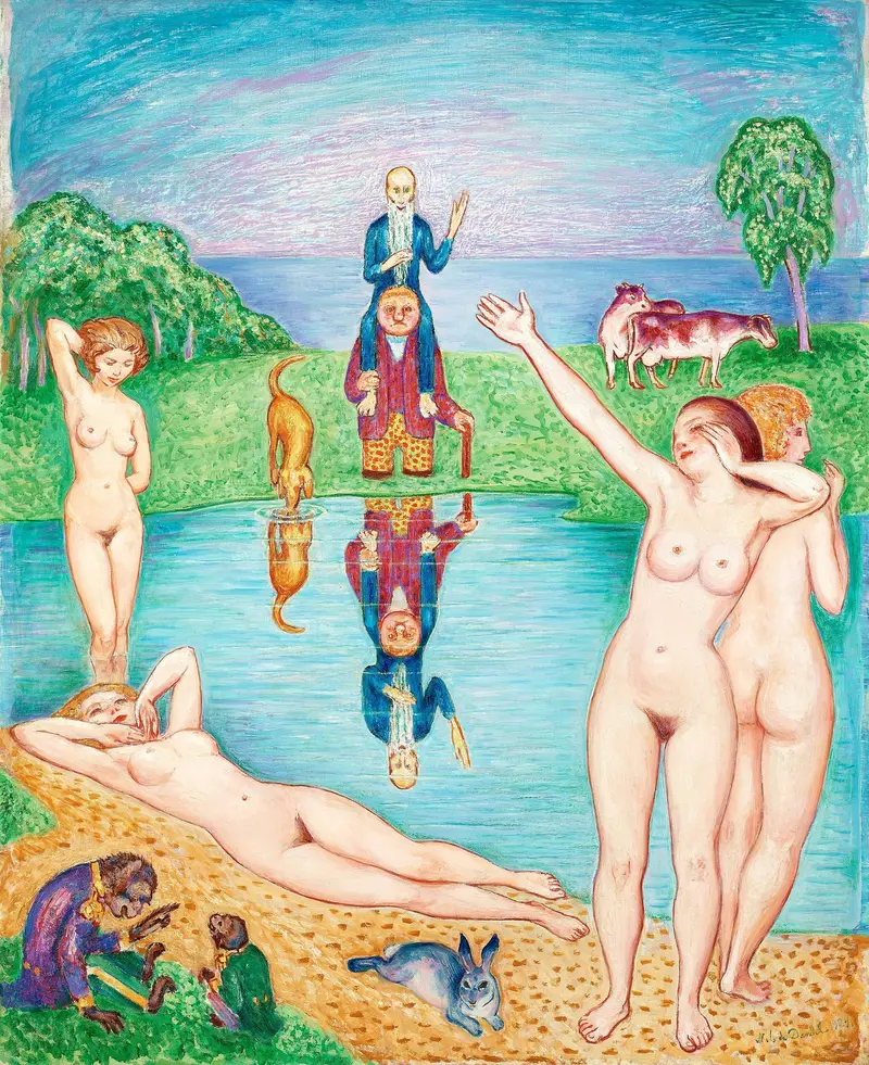 A nostalgic scene depicting adults returning to a sunlit playground.