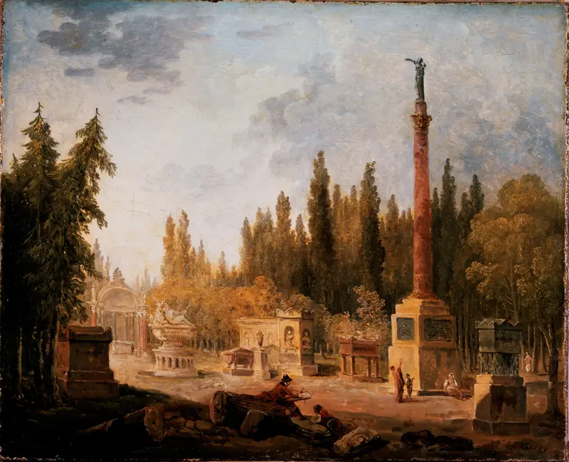 Landscape with a garden and ruins, oil painting by Hubert Robert