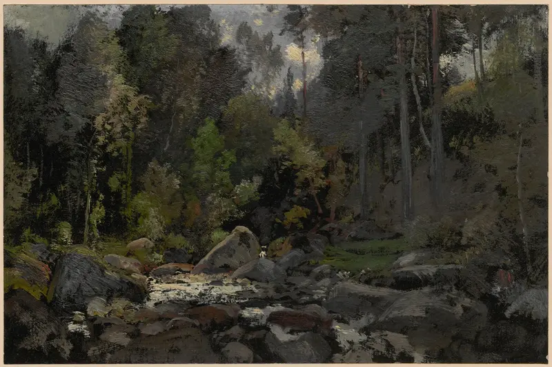 Forest stream in Przesieka, oil on canvas by Adolf Dressler