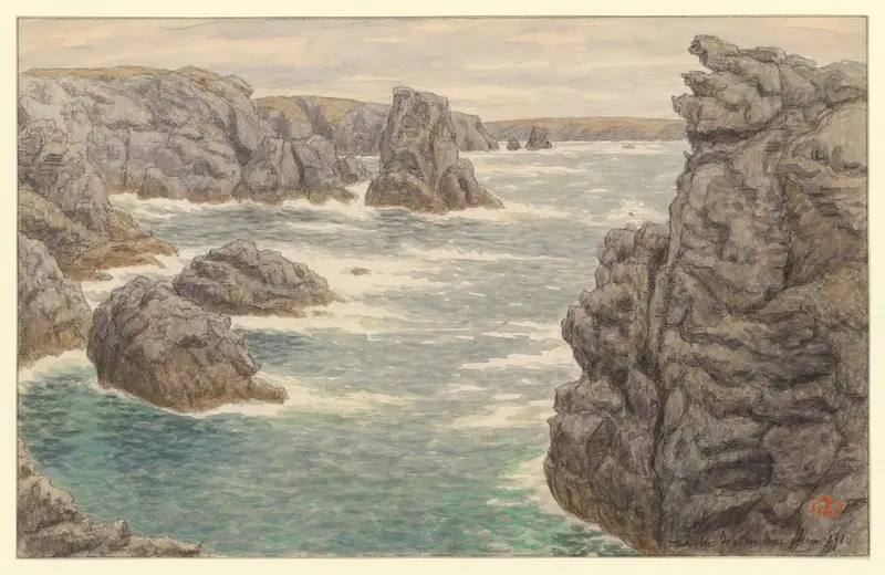 Watercolour by Henri Rivière depicting a tranquil coastal scene with sea and shore.