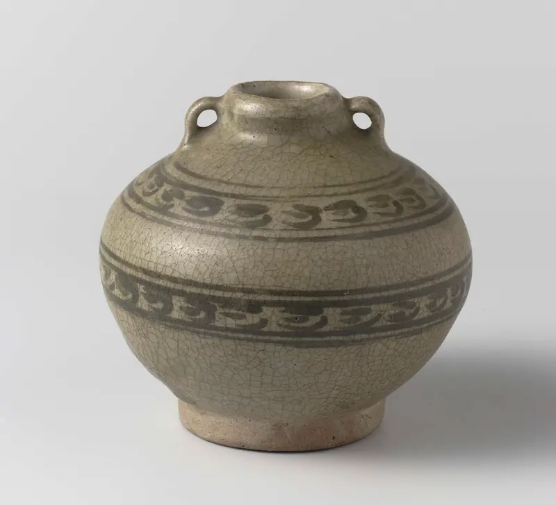 Ceramic jar with intricate ornamental borders by Unknown Artist