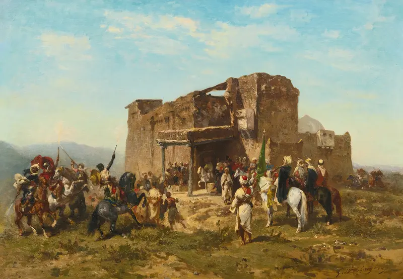 Historical scene with horses in motion by Georges Washington