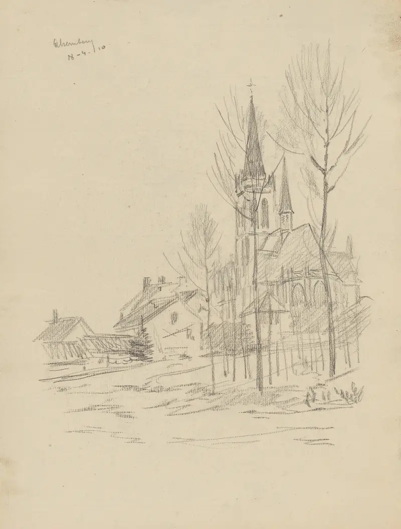 Eglise Notre-Dame à Alsemberg by Jean-François Taelemans, oil on canvas depicting a church in a tranquil landscape.