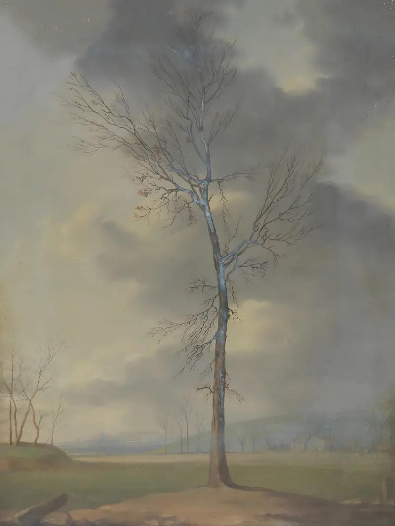 Landscape oil painting by Eugène Joseph Verboeckhoven depicting fields and a colorful sky