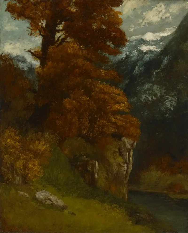 Landscape with autumn foliage and the Doubs river, oil painting by Gustave Courbet