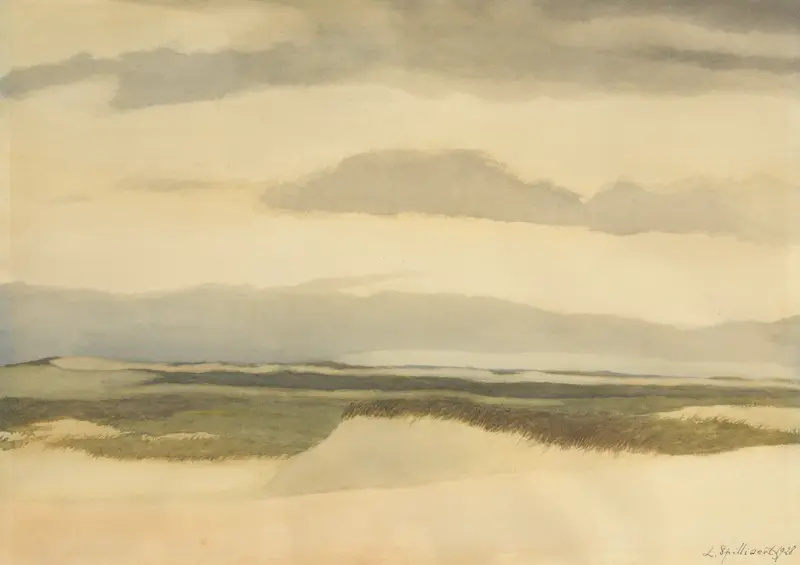 Landscape of soft dunes in earthy tones by Léon Spilliaert, 1928