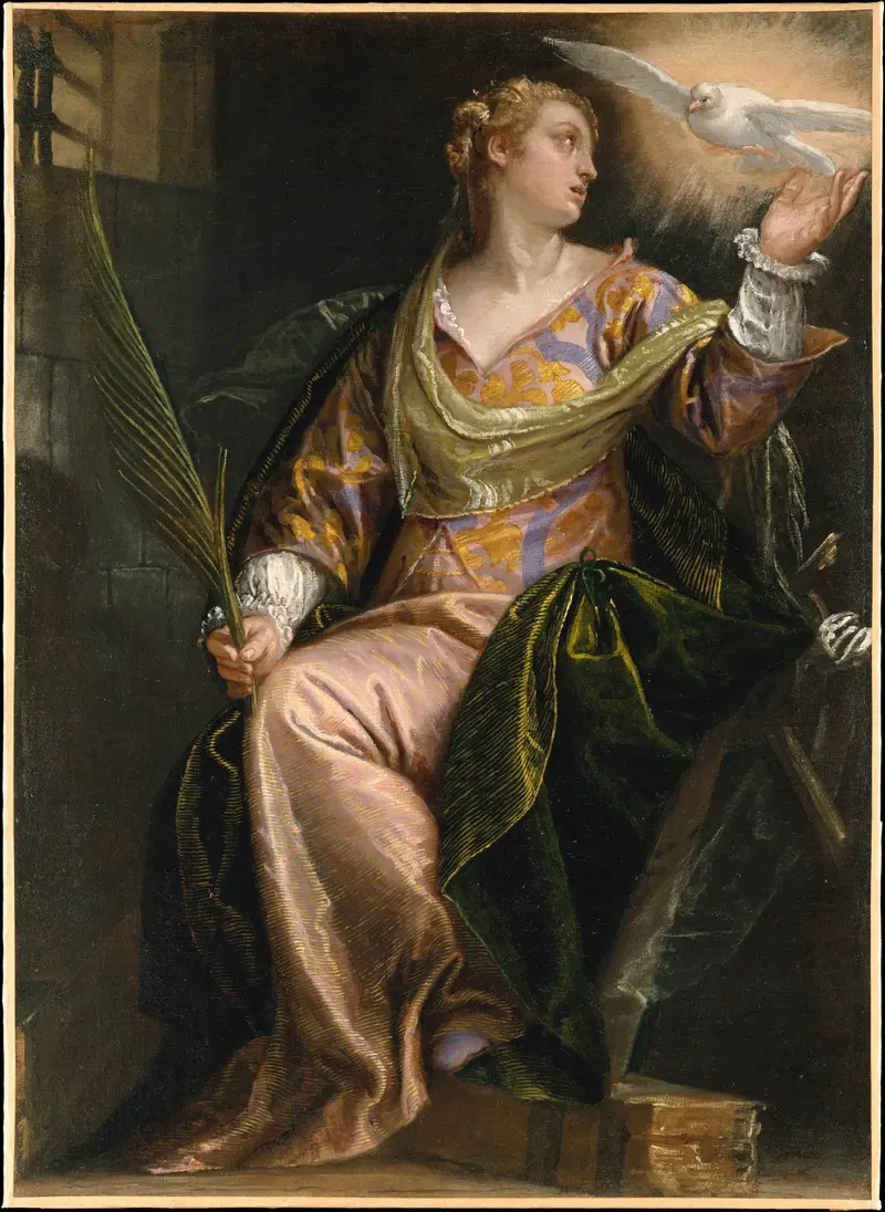Paolo Veronese's painting depicts Saint Catherine of Alexandria in a dramatic prison scene.