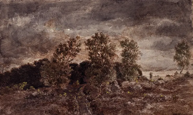 Landscape with thunderstorms, oil on canvas by Théodore Rousseau