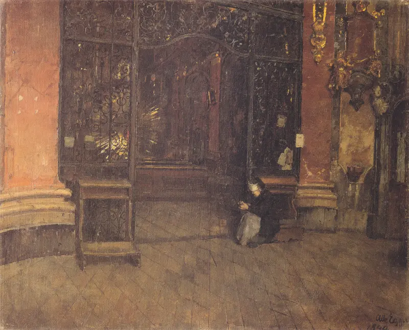 Albin Egger Lienz's painting captures the interior of the Johanneskirche in Munich.