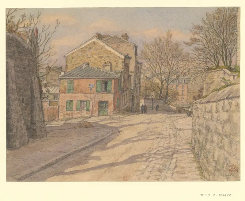 Watercolour by Henri Rivière depicting a Montmartre street at dawn