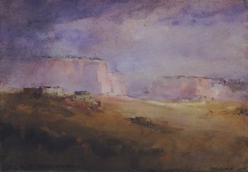 Landscape of cliffs and ocean by William Henry Holmes, 1929, Modernism