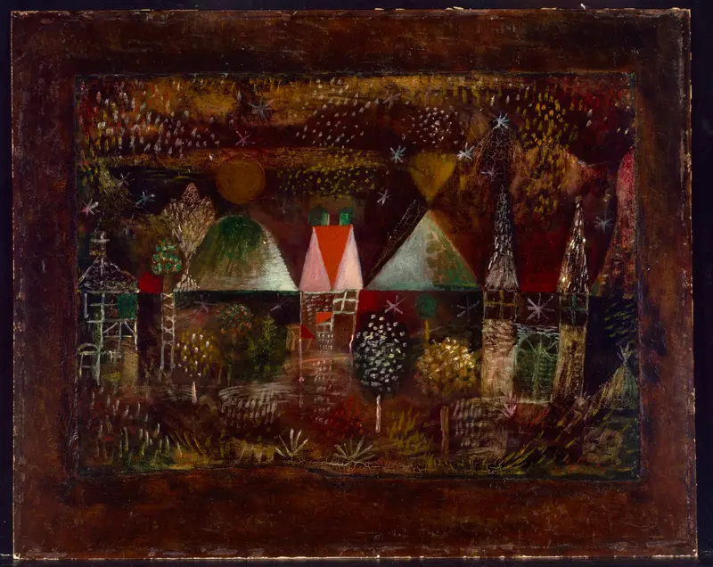 Paul Klee's 'Night Feast' showcases a whimsical gathering under a starry sky.
