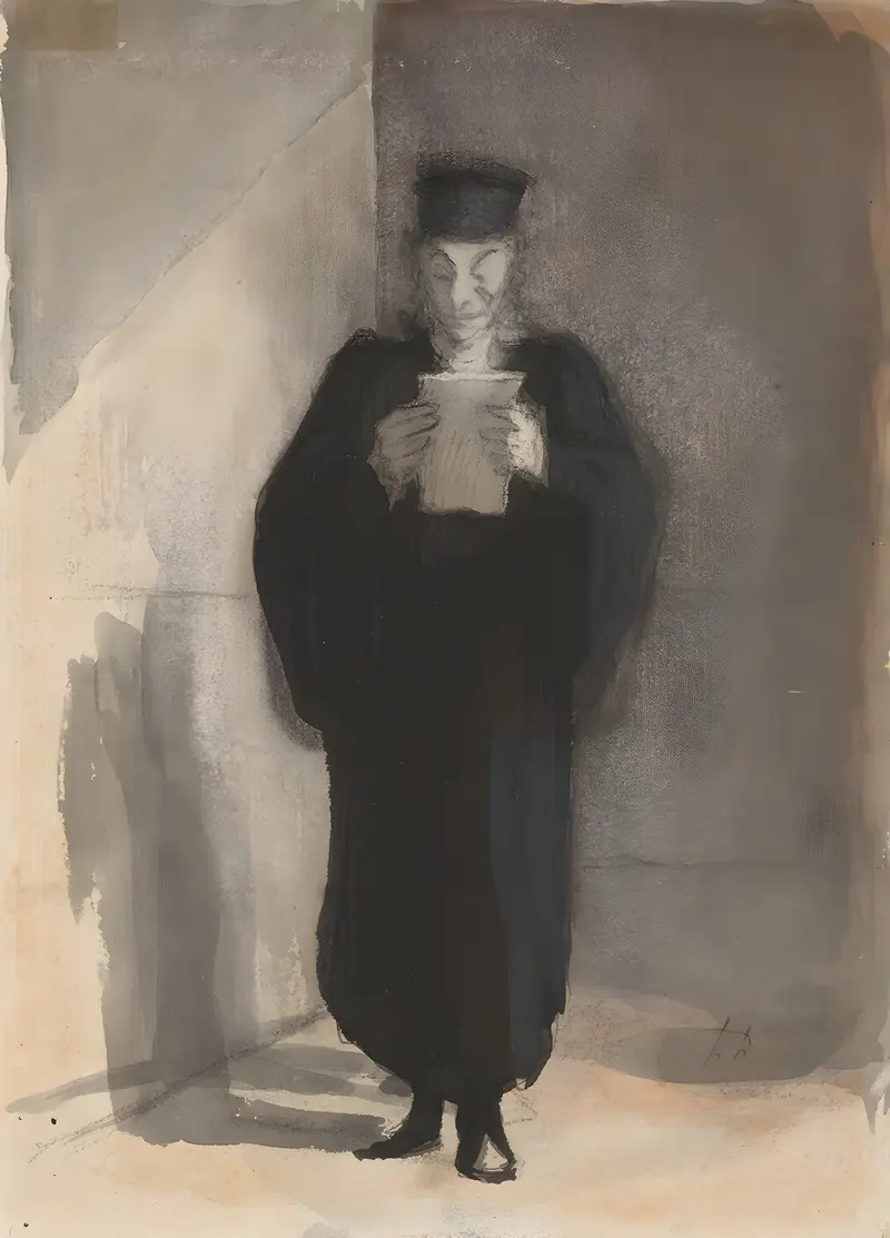A lawyer deeply engaged in reading, showcasing the essence of 19th-century life.