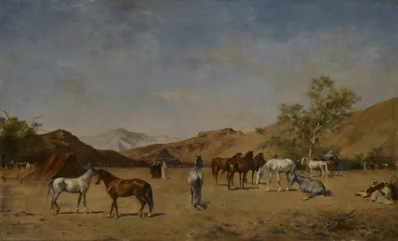 Desert landscape with tents, oil on canvas by Eugène Fromentin