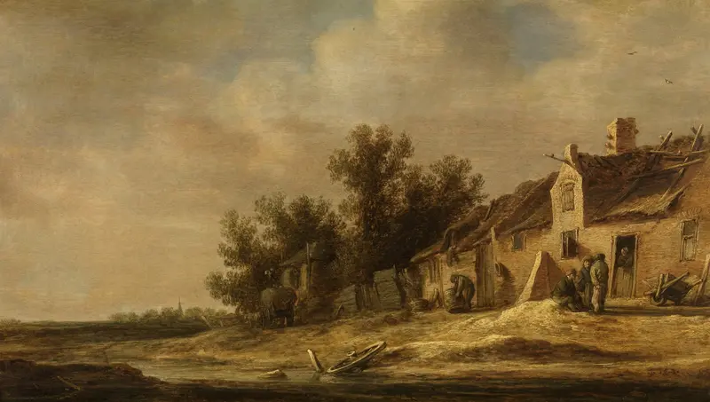 Landscape by Jan van Goyen, oil painting depicting a river and clouds in soft colors
