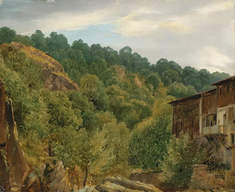 Landscape with trees and underbrush by Théodore Rousseau, oil painting