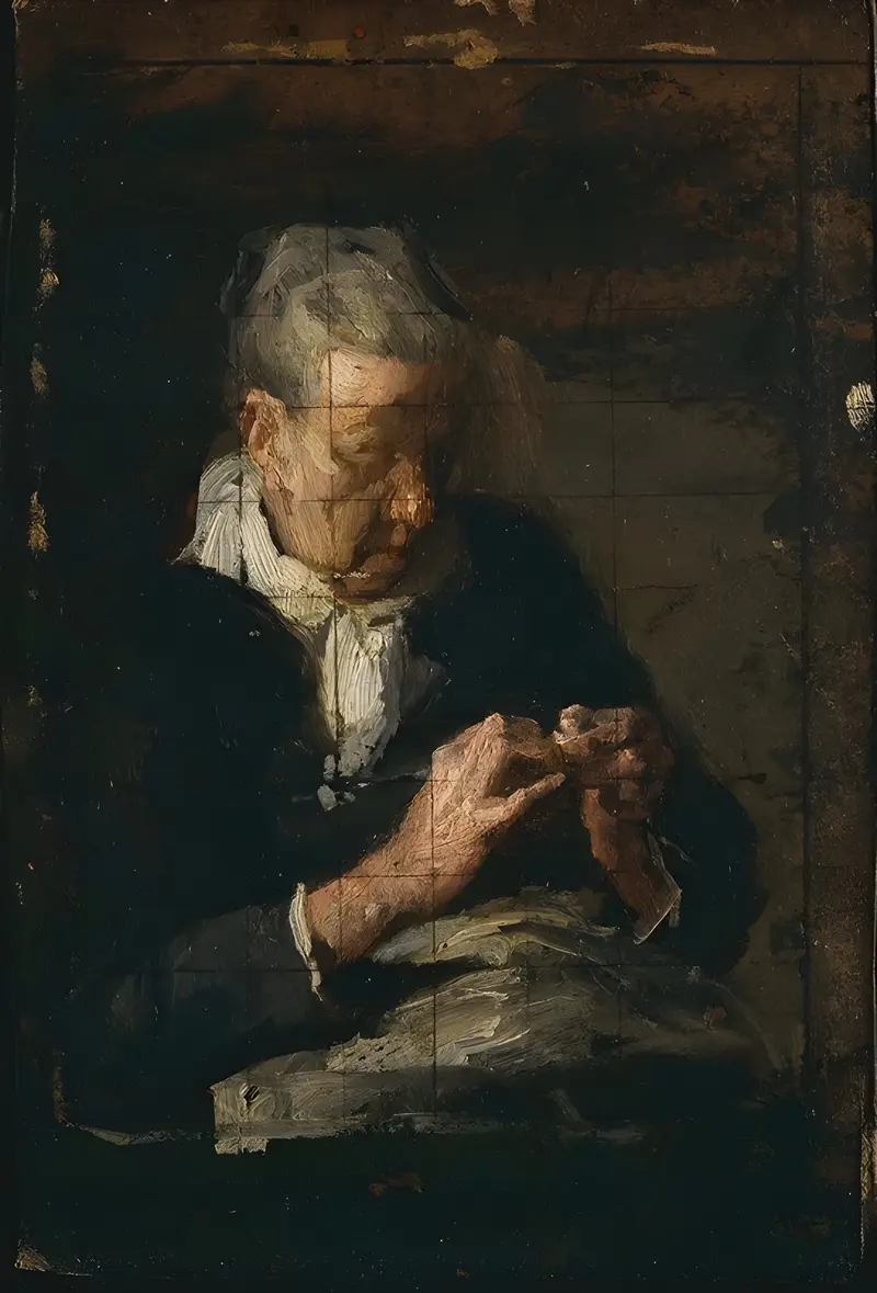 Thomas Eakins' 'Woman Knitting' captures a moment of domestic tranquility.