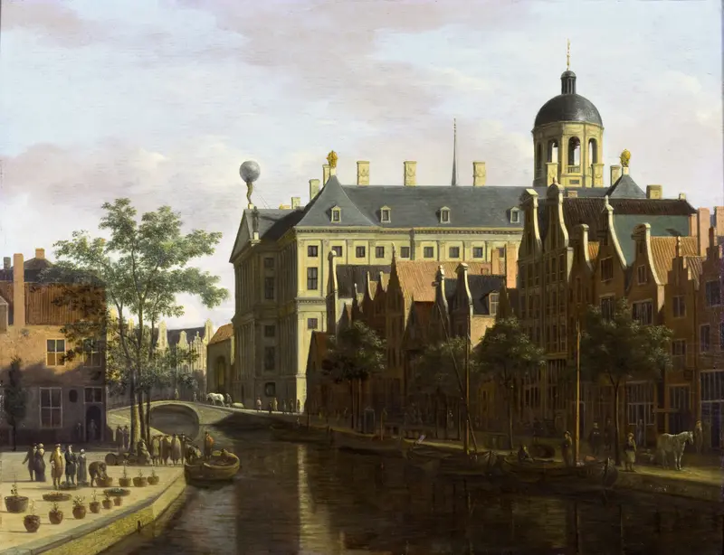 Genre scene of the flower and tree market in Amsterdam, oil painting by Gerrit Adriaensz. Berckheyde