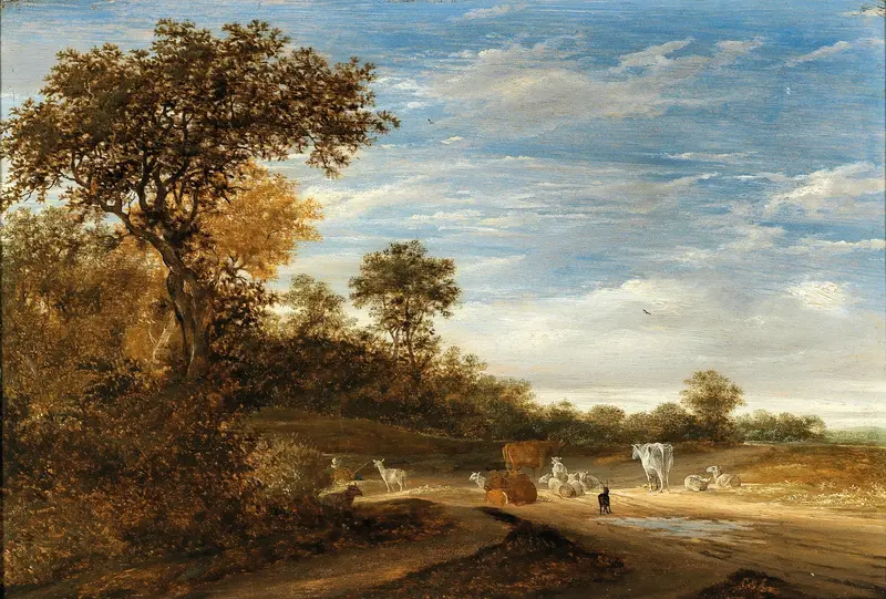 Wooded landscape with cattle resting, oil painting by Jacob Salomonsz. van Ruysdael