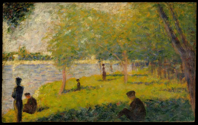 Study for ‘A Sunday on La Grande Jatte’ by Georges Seurat, oil painting depicting leisure in a park.