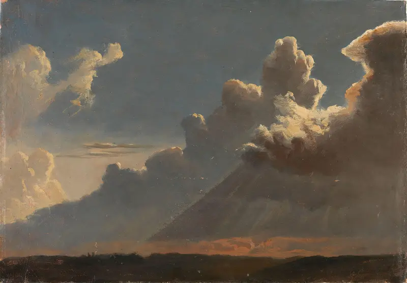 Cloud Study by Knud Baade, oil on canvas depicting swirling clouds and a dramatic sky.