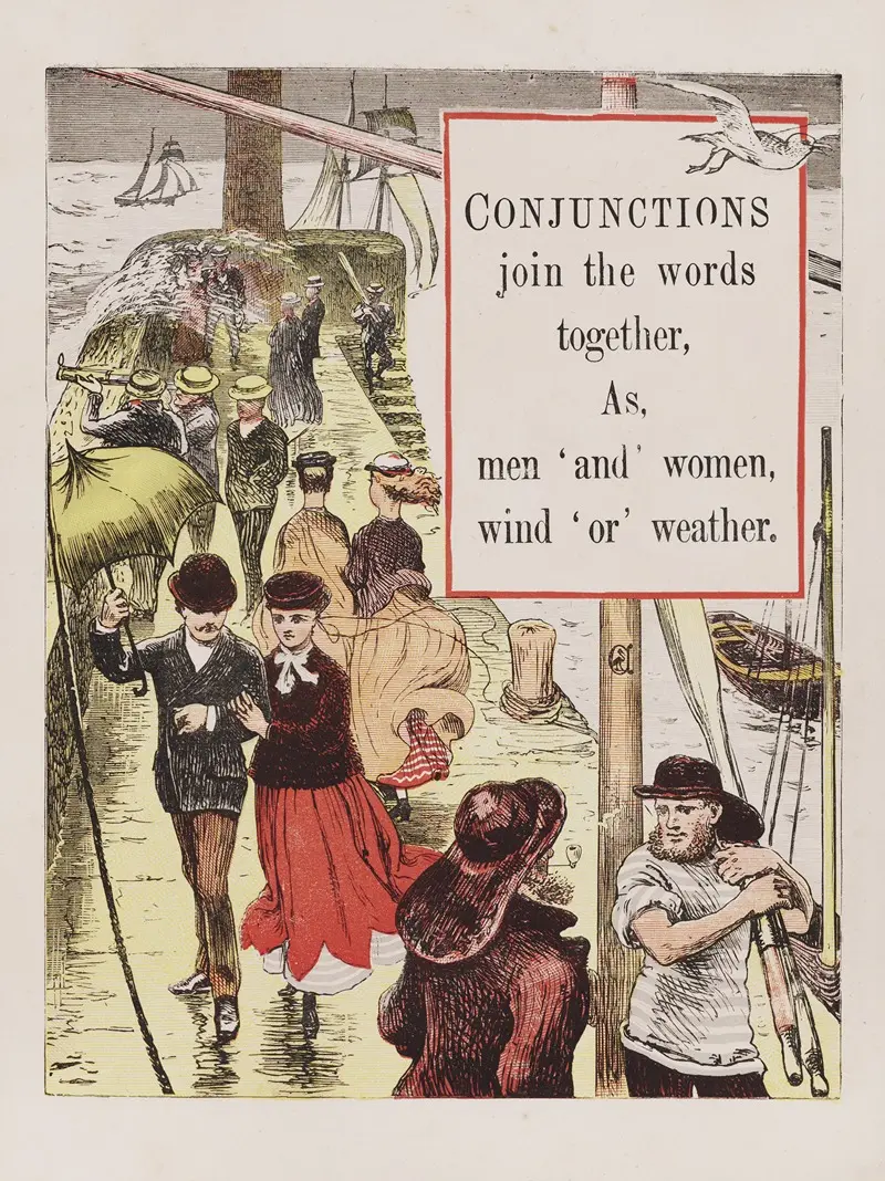 Walter Crane's 'Conjunctions' features vibrant colors and intricate patterns.