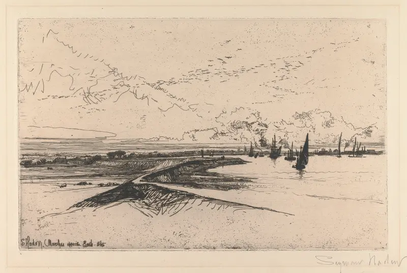 Marshes opposite Erith by Francis Seymour Haden, oil painting depicting a serene landscape.