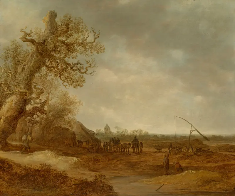 Dune landscape with figures, oil on canvas by Jan van Goyen