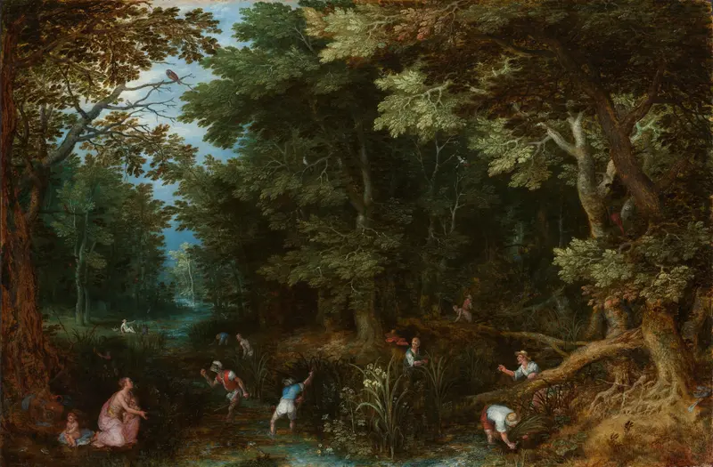 Latona and the Lycian Peasants, oil on panel by Jan Brueghel, depicts a goddess confronting peasants at a pond.