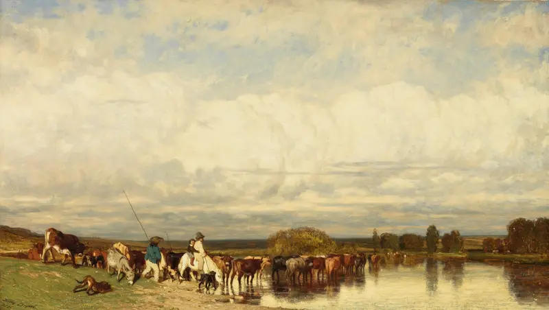 Landscape with cows crossing a river, oil painting by Jules Dupré