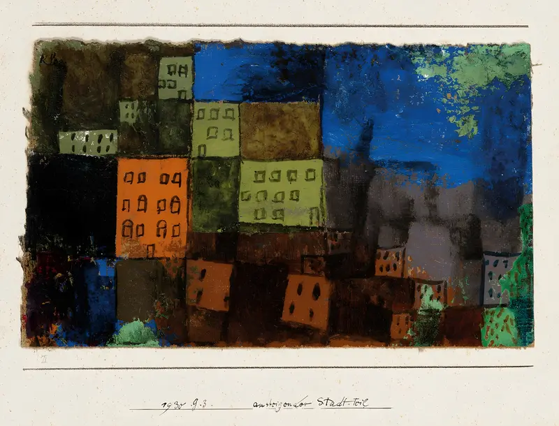 Paul Klee's 'Ansteigender Stadt-Teil' features abstract architectural forms.