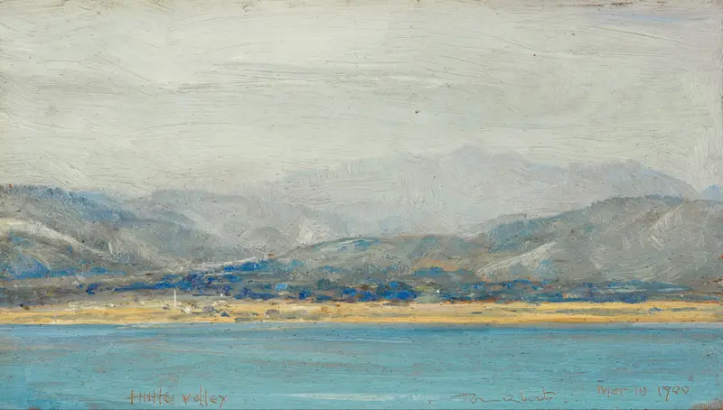 Hutt Valley by Tom Roberts, oil on canvas, depicting rolling hills and light in nature.