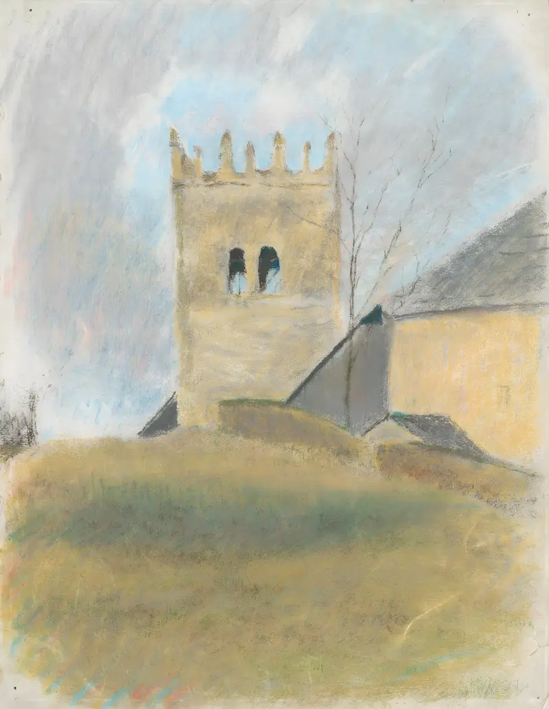 Belfry in Strážky by Ladislav Mednyánszky, oil on canvas depicting a village tower and ruins.