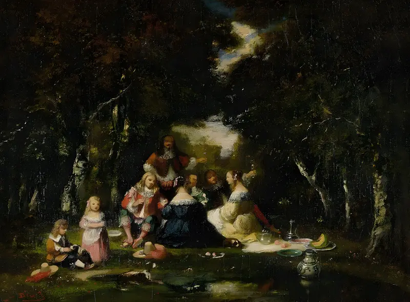 A serene landscape painting by Narcisse-Virgile Diaz de La Peña.
