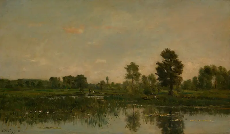 The Marsh by Charles François Daubigny, oil on canvas, depicting a vibrant landscape with water and flora.