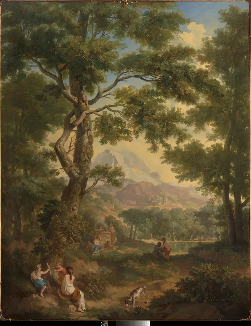 Genre scene with children, a bird, and a dog, oil painting by Jurriaan Andriessen