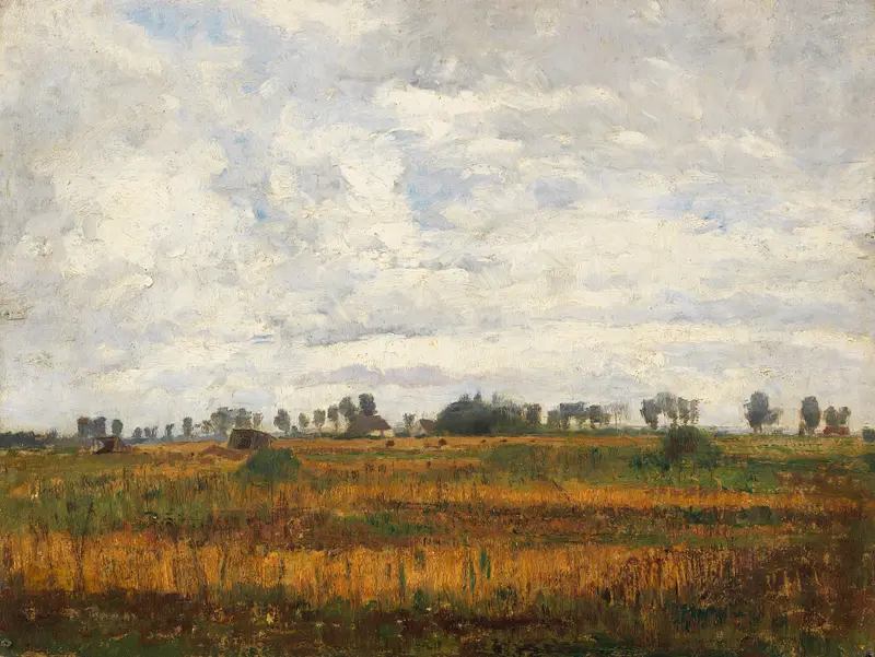 Moorlandschaft bei Dachau by Paul Baum, oil painting of rolling hills under a blue sky