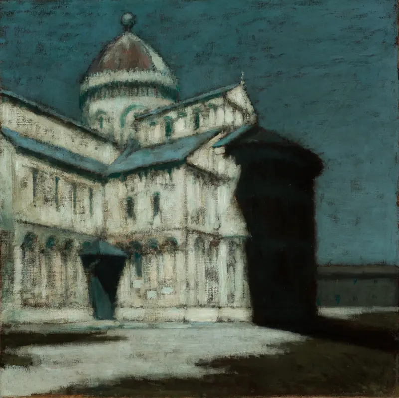 Cathedral of Pisa by Olga Boznanska, oil painting depicting intricate architecture and soft light.