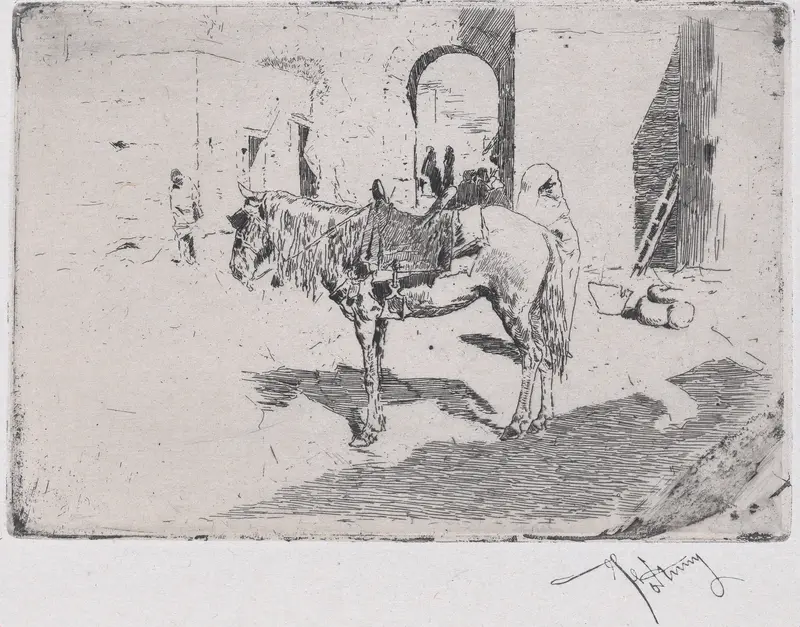 Mariano Fortuny Marsal's 'Moroccan Horse' captures the beauty of a horse in a vibrant setting.