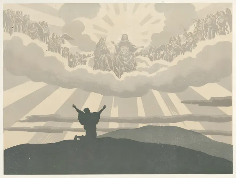 A painting titled 'The Wandering Jew; Heaven' by Henri Rivière depicting a symbolic narrative.